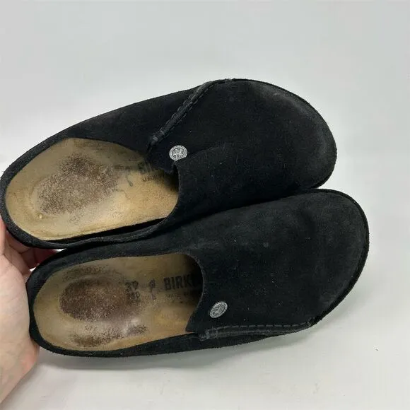 Birkenstock Zermatt Black Suede Leather Clogs Size 39 (US 8) Comfort Footbed