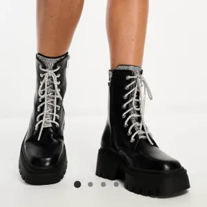 Black Lace-Up Ankle Boots New without tags