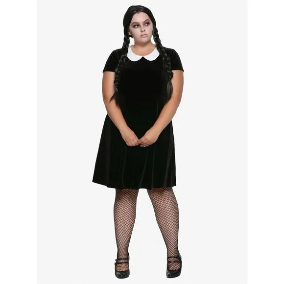 Black Velvet White Collar Dress Plus Size 1
