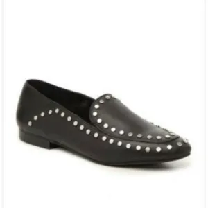 Bleecker Bond Black Soft Leather Silver Studded Shoes Slip-On Driving Loafers 8