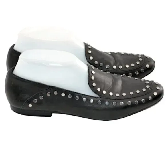 Bleecker Bond Black Soft Leather Silver Studded Shoes Slip-On Driving Loafers 8