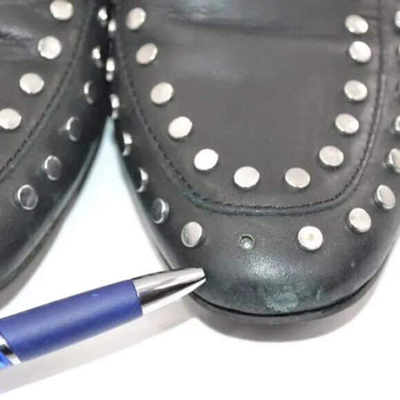 Bleecker Bond Black Soft Leather Silver Studded Shoes Slip-On Driving Loafers 8