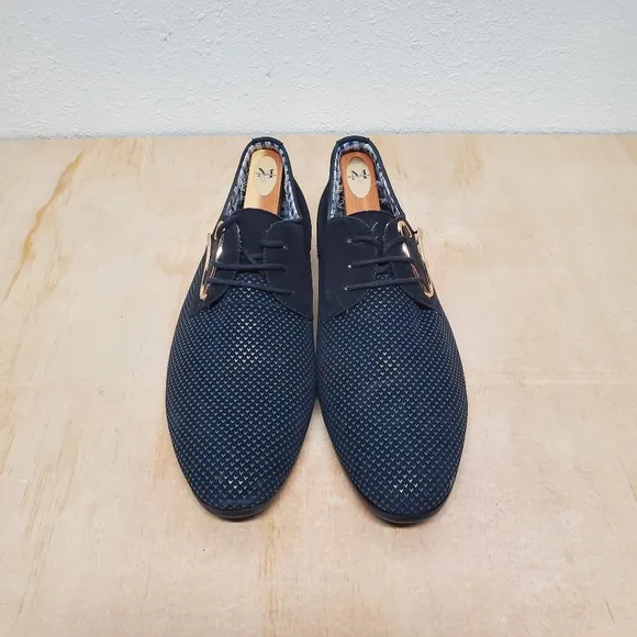 Blivener Men's Blue &amp; Black Casual Lace up Derby Shoes Size 9