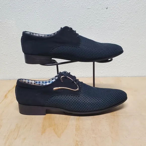 Blivener Men's Blue &amp; Black Casual Lace up Derby Shoes Size 9