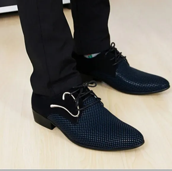 Blivener Men's Blue &amp; Black Casual Lace up Derby Shoes Size 9