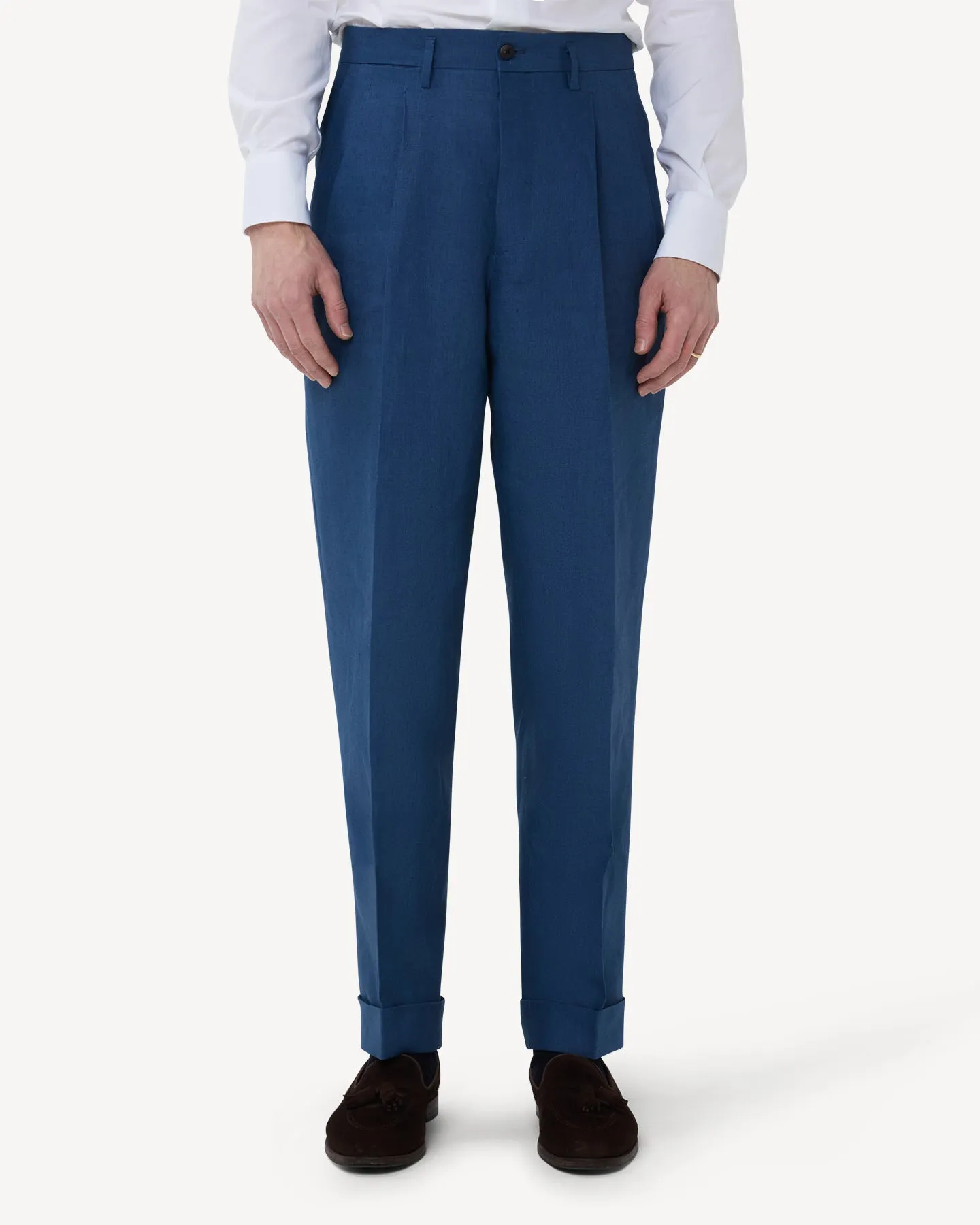 Blueberry Double Pleat Linen Trousers
