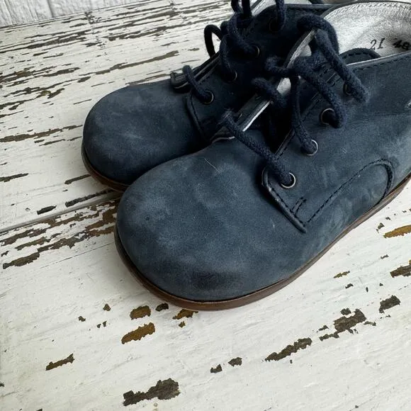 Bonpoint Little Man Boys Blue Nubuck Ankle Shoes Suede Lace Up Sz 21 or U.S 5.5