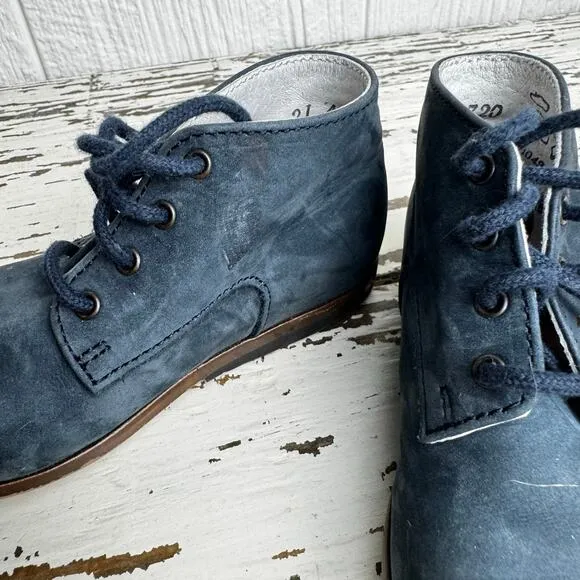 Bonpoint Little Man Boys Blue Nubuck Ankle Shoes Suede Lace Up Sz 21 or U.S 5.5