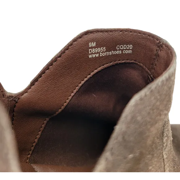 Born Kerri Booties 9M Women’s Distressed Taupe Suede Leather Ankle Zip Comfort