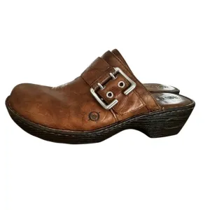 Born Leather Clogs Buckle Accent Comfort Casual Shoes Brown Size 10‎