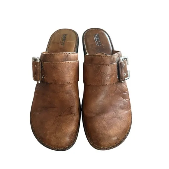 Born Leather Clogs Buckle Accent Comfort Casual Shoes Brown Size 10‎