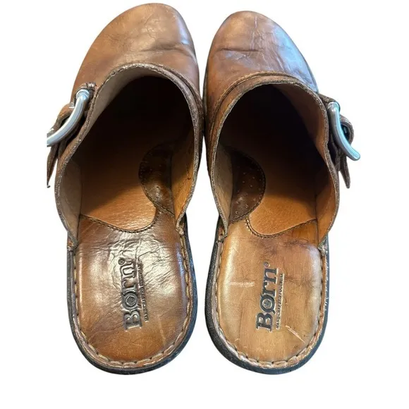 Born Leather Clogs Buckle Accent Comfort Casual Shoes Brown Size 10‎