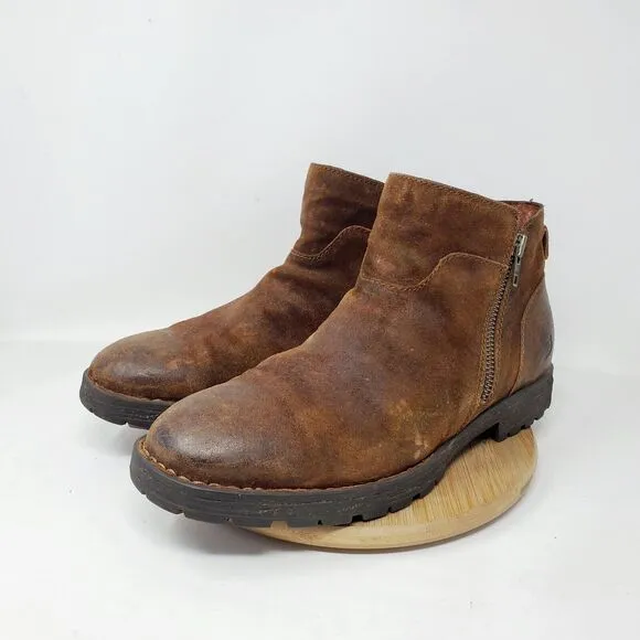 Born Ludo Boots Mens 10 Brown Distressed Suede Ankle Biker Moto Lug Shoes