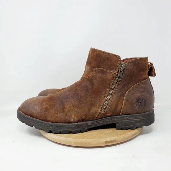 Born Ludo Boots Mens 10 Brown Distressed Suede Ankle Biker Moto Lug Shoes