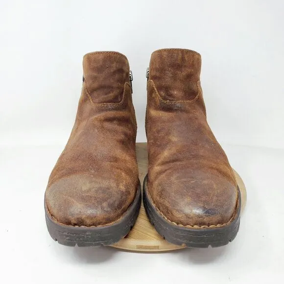 Born Ludo Boots Mens 10 Brown Distressed Suede Ankle Biker Moto Lug Shoes