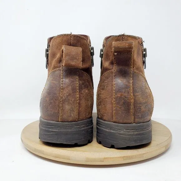 Born Ludo Boots Mens 10 Brown Distressed Suede Ankle Biker Moto Lug Shoes