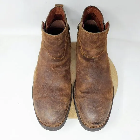 Born Ludo Boots Mens 10 Brown Distressed Suede Ankle Biker Moto Lug Shoes