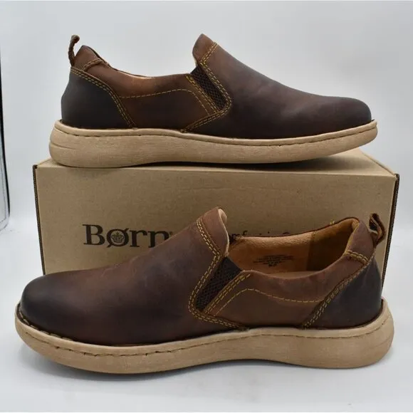 Born Mens Size 10 Dalton Brown Full Grain Leather Slip On Loafers Shoes