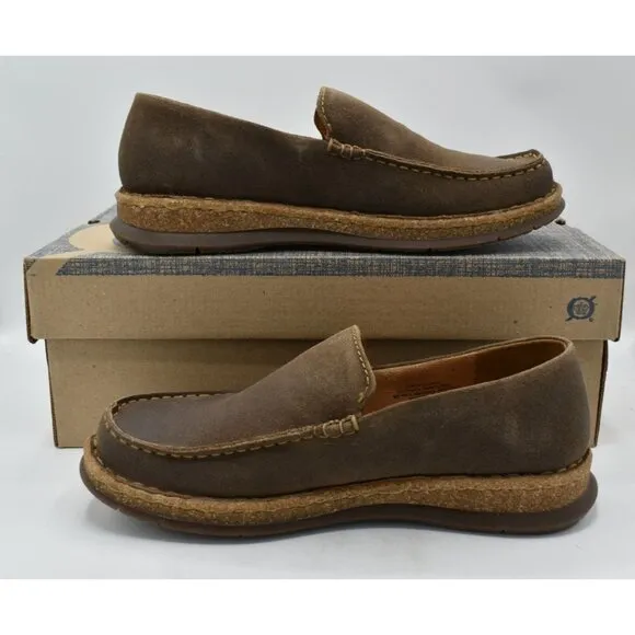 Born Mens Size 10.5 Baylor Taupe Distressed Suede Slip On Loafers Shoes