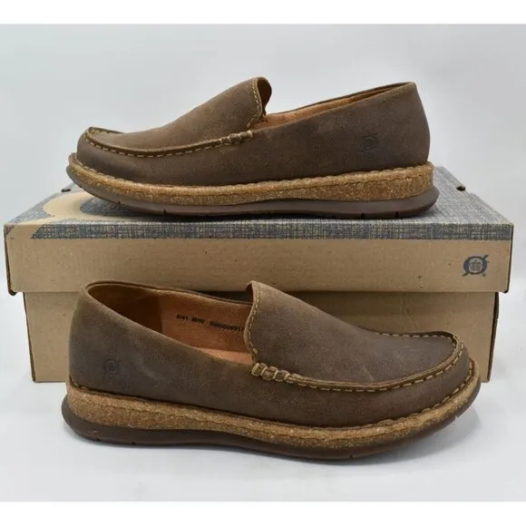Born Mens Size 10.5 Baylor Taupe Distressed Suede Slip On Loafers Shoes