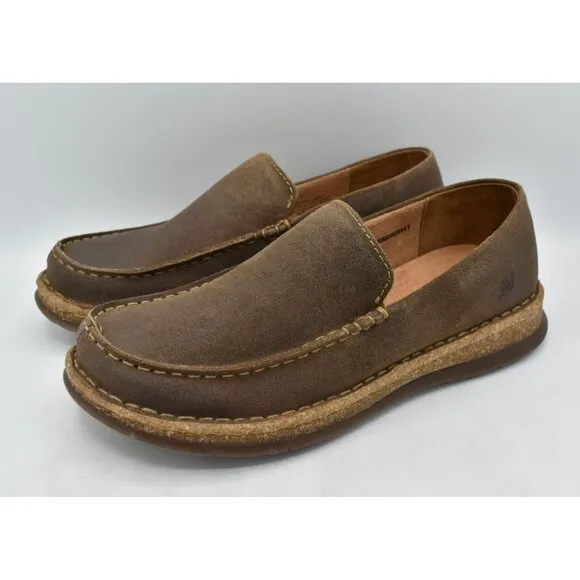 Born Mens Size 10.5 Baylor Taupe Distressed Suede Slip On Loafers Shoes