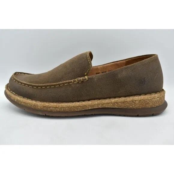 Born Mens Size 10.5 Baylor Taupe Distressed Suede Slip On Loafers Shoes