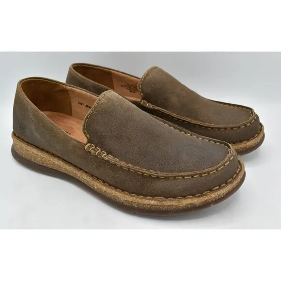 Born Mens Size 10.5 Baylor Taupe Distressed Suede Slip On Loafers Shoes