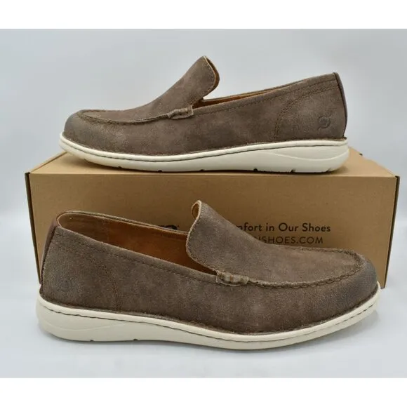 Born Mens Size 11.5 Thaton Taupe Brown Combo Nubuck Slip On Loafers Shoes