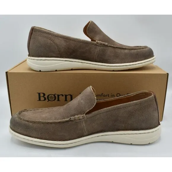 Born Mens Size 11.5 Thaton Taupe Brown Combo Nubuck Slip On Loafers Shoes