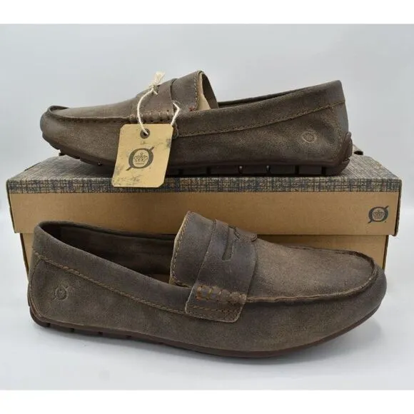Born Mens Size 9.5 Andes Taupe Distressed Leather Slip On Moc Loafers Shoes