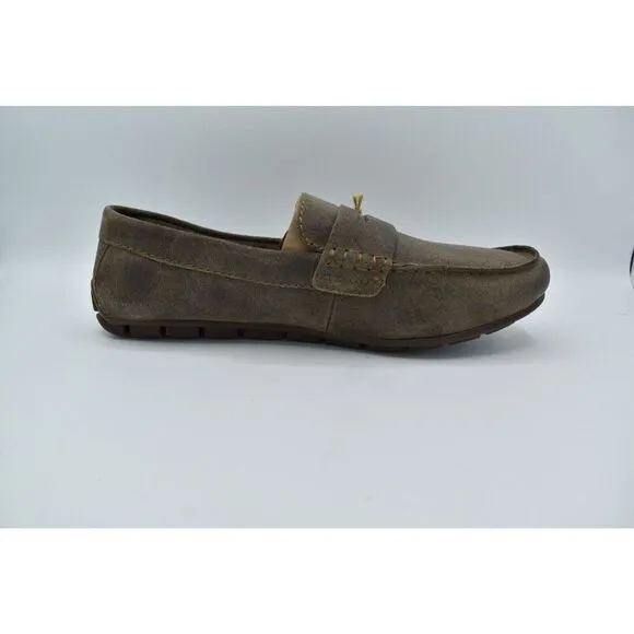 Born Mens Size 9.5 Andes Taupe Distressed Leather Slip On Moc Loafers Shoes
