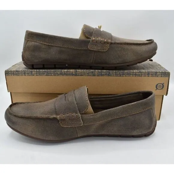 Born Mens Size 9.5 Andes Taupe Distressed Leather Slip On Moc Loafers Shoes