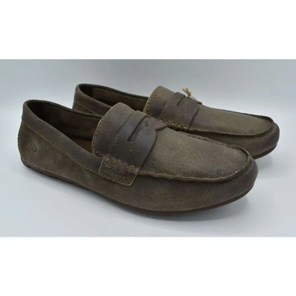 Born Mens Size 9.5 Andes Taupe Distressed Leather Slip On Moc Loafers Shoes