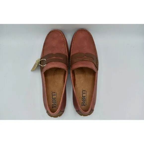 Born Mens Size 10.5 Andes Orange Brown Full Grain Leather Penny Loafers Shoes