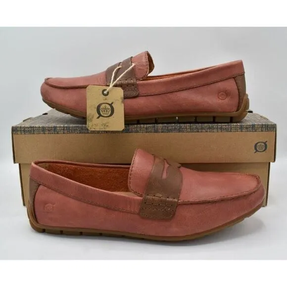 Born Mens Size 10.5 Andes Orange Brown Full Grain Leather Penny Loafers Shoes