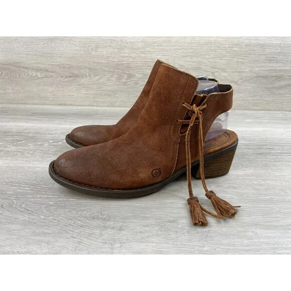 Born Monikah F25926 Women's 9.5M Brown Suede Leather Side Zip Biker Ankle Bootie