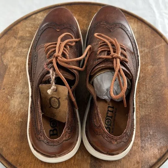 Born Shoes Mens 8.5M Brown Leather Lace Up Oxford Tobias Distressed