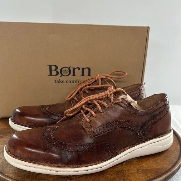 Born Shoes Mens 8.5M Brown Leather Lace Up Oxford Tobias Distressed