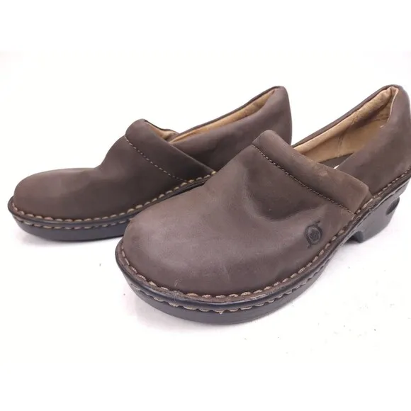 Born Size 7 M Brown Clog Shoes Leather Women B72523