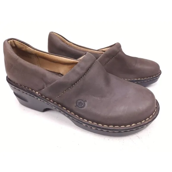 Born Size 7 M Brown Clog Shoes Leather Women B72523