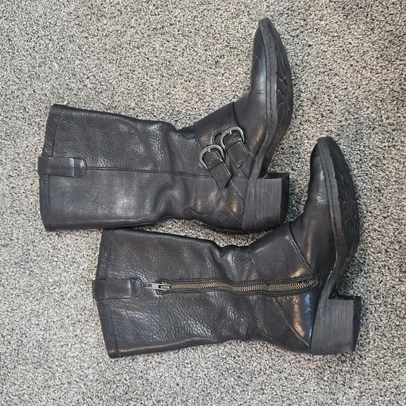 Born Women Magda Moto Tall Leather Biker  Heels Shoes sz 6