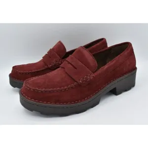 Born Women Sz 7.5 Carrera Lugged Sole Burgundy Suede Slip On Penny Loafers Shoes