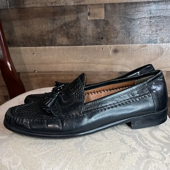 Bostonian Black Leather Tassel Loafers Shoes Size 10M