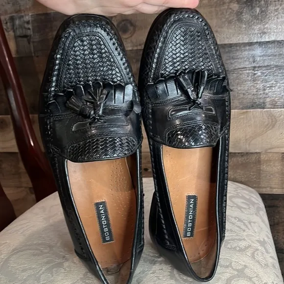 Bostonian Black Leather Tassel Loafers Shoes Size 10M