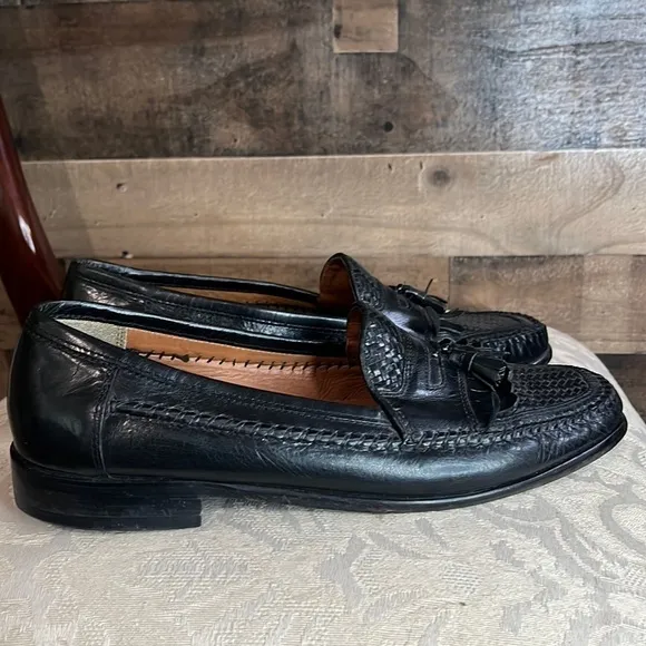 Bostonian Black Leather Tassel Loafers Shoes Size 10M