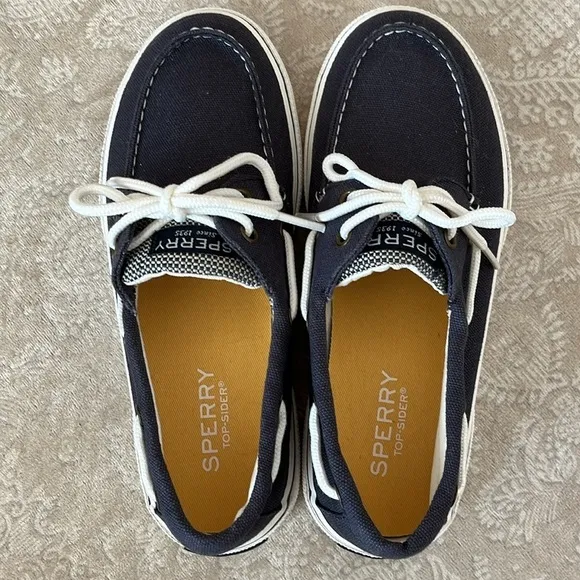 Brand New Sperry Top-Sider Hook &amp; Loop Navy Nautical Boat Shoes Lace Up Loafers