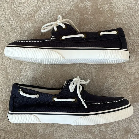 Brand New Sperry Top-Sider Hook &amp; Loop Navy Nautical Boat Shoes Lace Up Loafers