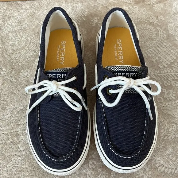 Brand New Sperry Top-Sider Hook &amp; Loop Navy Nautical Boat Shoes Lace Up Loafers