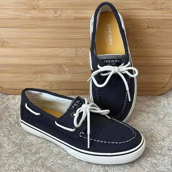 Brand New Sperry Top-Sider Hook &amp; Loop Navy Nautical Boat Shoes Lace Up Loafers