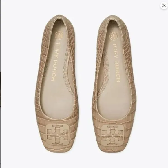 Brand New TORY BURCH sz 10.5 Georgia Pump soft croco embossed taupe 157448